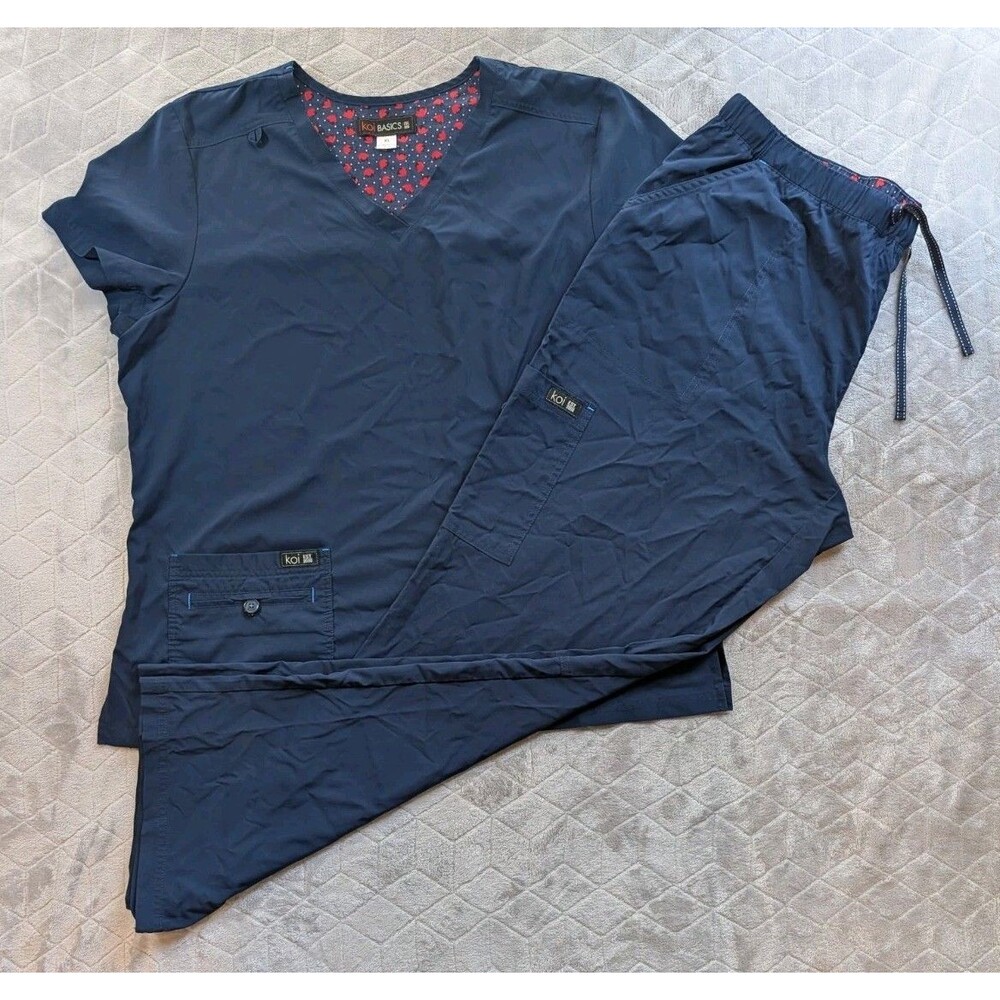 Koi Basics Scrub Set Top XL Pants XL Navy Blue Womens Nursing Uniform